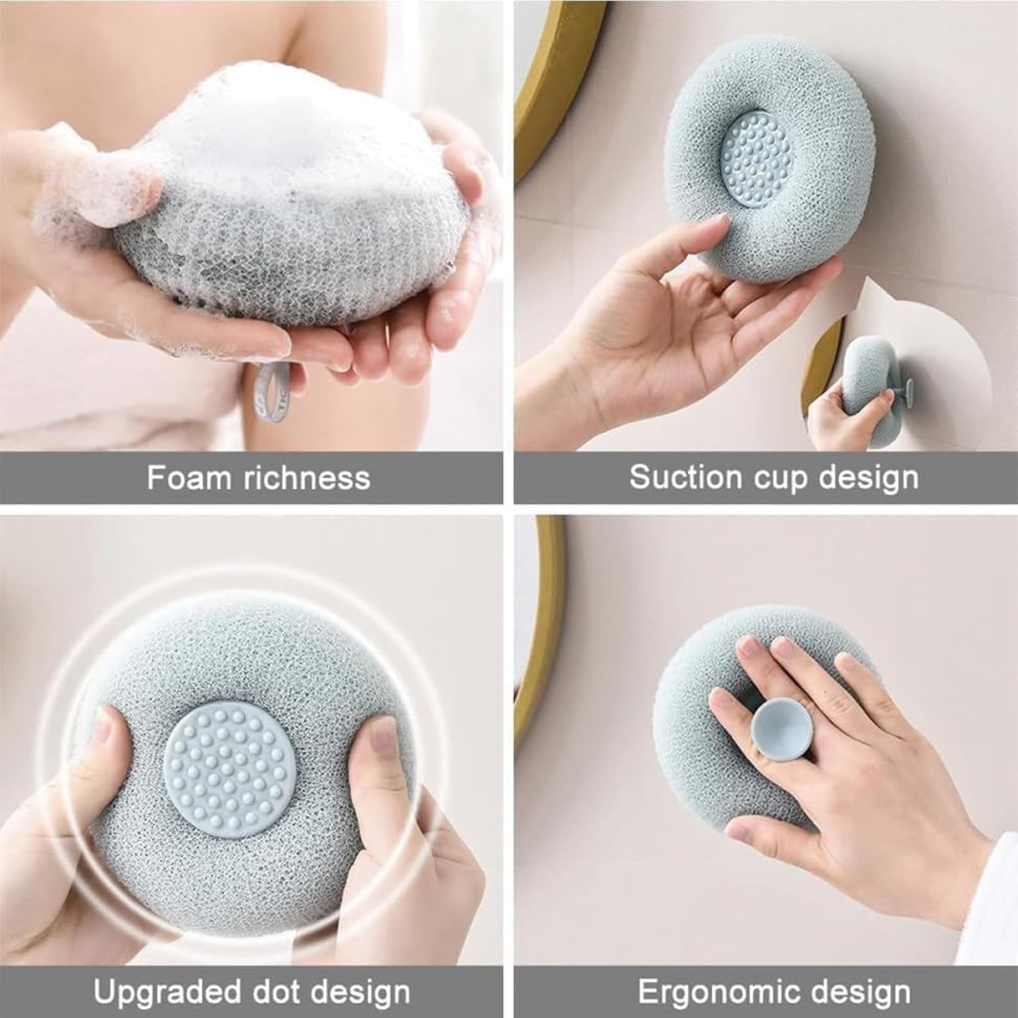 Bath Sponge Cleaning Brush with Suction, Exfoliating Loofah